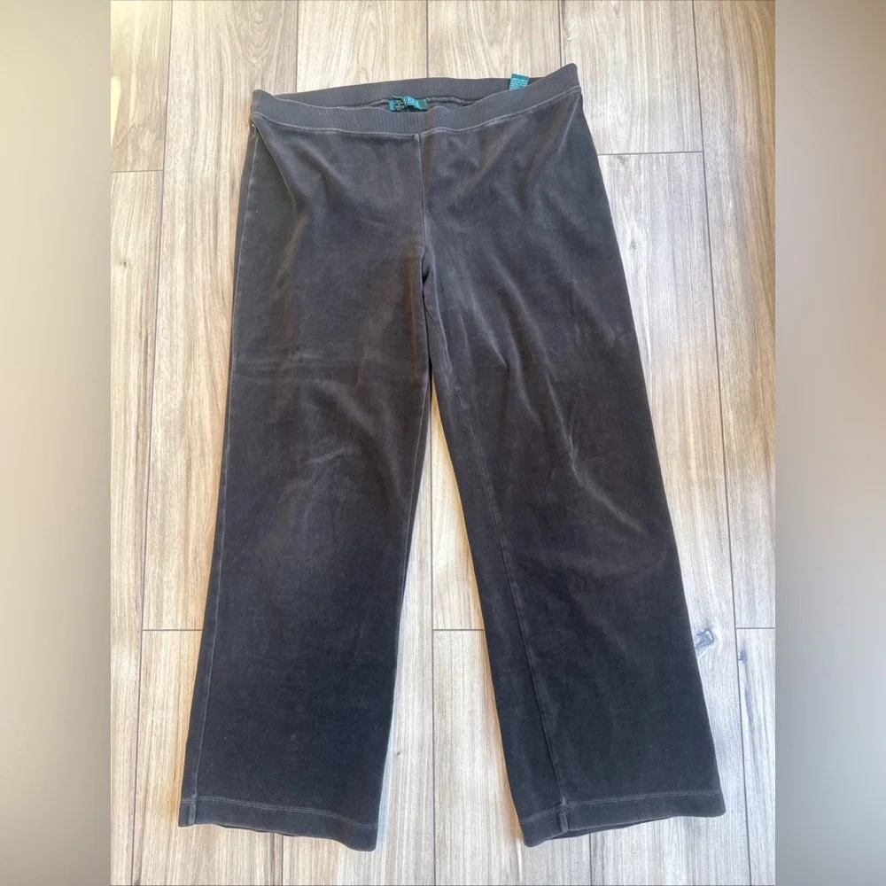 Lauren Ralph Lauren Pants Womens Large Brown Velour Lounge Pull On Straight Leg
